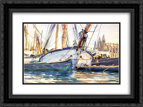 Shipping, Majorca 24x18 Black Ornate Wood Framed Art Print Poster with Double Matting by Sargent, John Singer