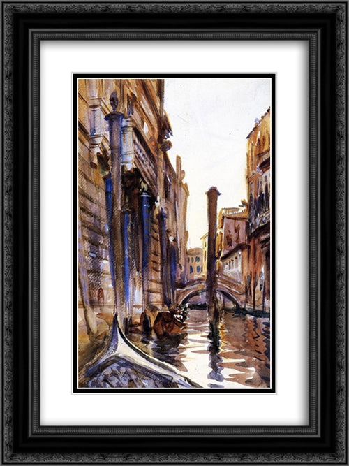 Side Canal in Venice 18x24 Black Ornate Wood Framed Art Print Poster with Double Matting by Sargent, John Singer