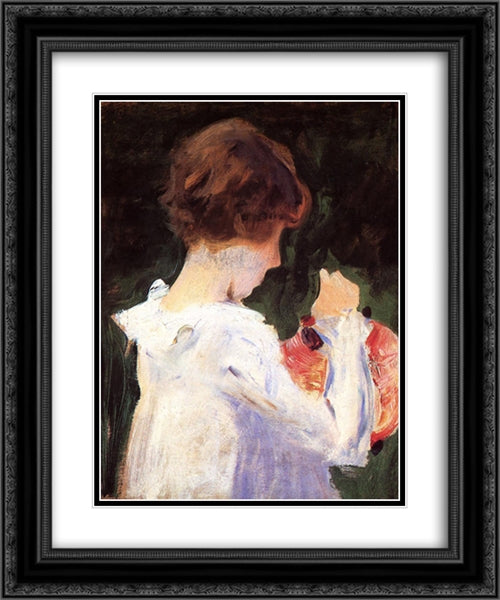 Study of Polly Barnard for 'Carnation, Lily, Lily, Rose' 20x24 Black Ornate Wood Framed Art Print Poster with Double Matting by Sargent, John Singer