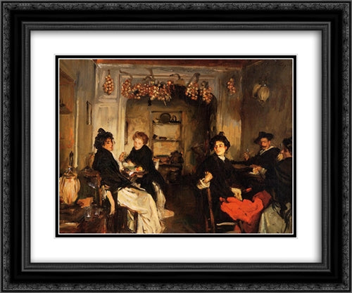 Venetian Wineshop 24x20 Black Ornate Wood Framed Art Print Poster with Double Matting by Sargent, John Singer