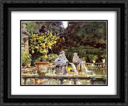 Villa de Marlia: A Fountain 24x20 Black Ornate Wood Framed Art Print Poster with Double Matting by Sargent, John Singer