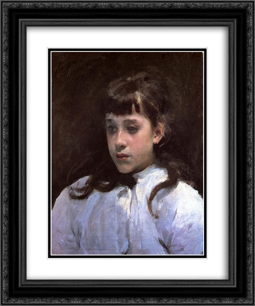 Young Girl Wearing a White Muslin Blouse 20x24 Black Ornate Wood Framed Art Print Poster with Double Matting by Sargent, John Singer