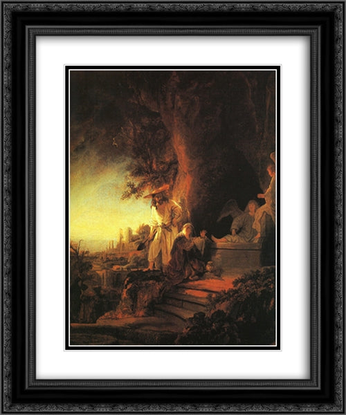 The Risen Christ Appearing to Mary Magdalen 20x24 Black Ornate Wood Framed Art Print Poster with Double Matting by Rembrandt