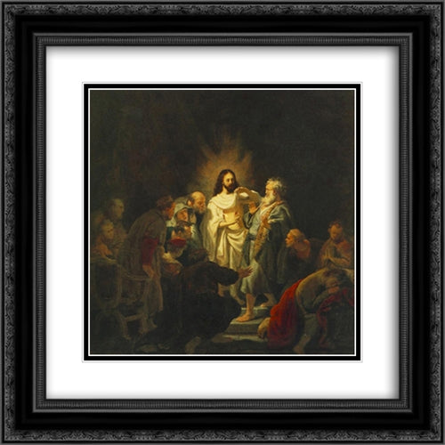 The Incredulity of St. Thomas 20x20 Black Ornate Wood Framed Art Print Poster with Double Matting by Rembrandt