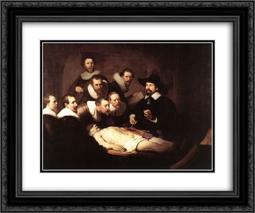 The Anatomy Lecture of Dr. Nicolaes Tulp 24x20 Black Ornate Wood Framed Art Print Poster with Double Matting by Rembrandt