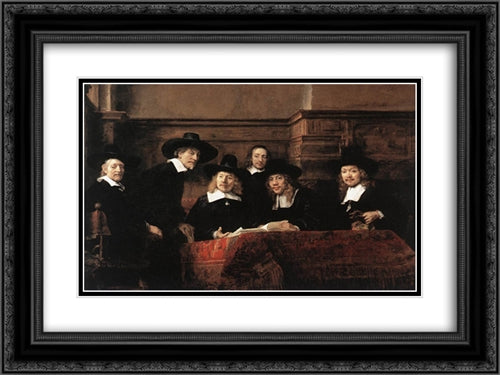 Sampling Officials of the Drapers' Guild 24x18 Black Ornate Wood Framed Art Print Poster with Double Matting by Rembrandt