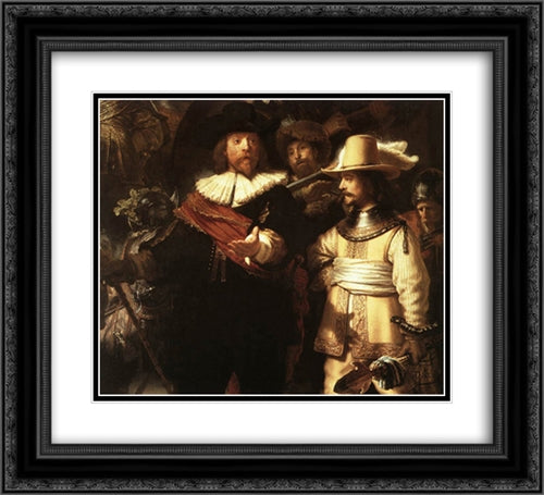 The Nightwatch [detail: 1] 22x20 Black Ornate Wood Framed Art Print Poster with Double Matting by Rembrandt