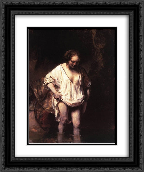 Hendrickje Bathing in a River 20x24 Black Ornate Wood Framed Art Print Poster with Double Matting by Rembrandt