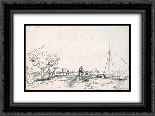 Six's Bridge 24x18 Black Ornate Wood Framed Art Print Poster with Double Matting by Rembrandt