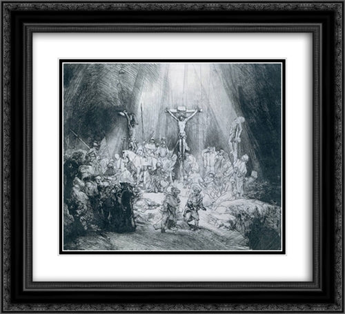 The Three Crosses 22x20 Black Ornate Wood Framed Art Print Poster with Double Matting by Rembrandt