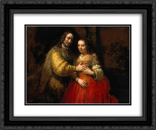 Portrait of Two Figures from the Old Testament, known as 'The Jewish Bride' 24x20 Black Ornate Wood Framed Art Print Poster with Double Matting by Rembrandt