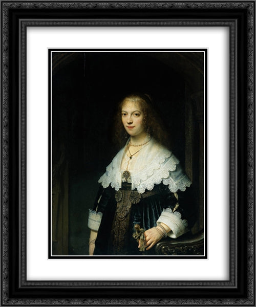 Portrait of Maria Trip (1619-1683) 20x24 Black Ornate Wood Framed Art Print Poster with Double Matting by Rembrandt