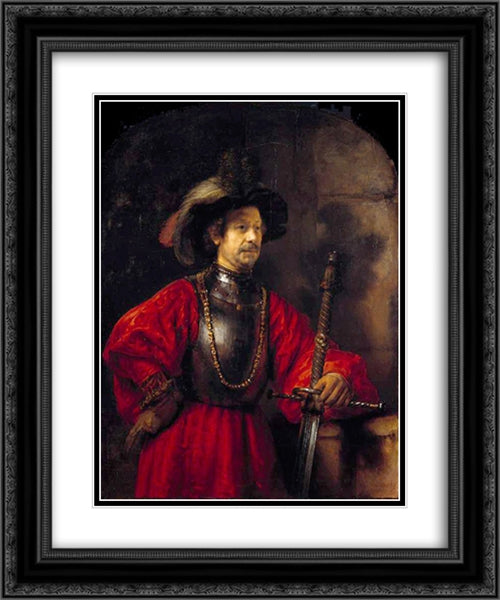 Portrait of a Man in Military Dress 20x24 Black Ornate Wood Framed Art Print Poster with Double Matting by Rembrandt