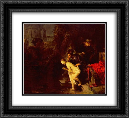 Susanna in the Bath 22x20 Black Ornate Wood Framed Art Print Poster with Double Matting by Rembrandt