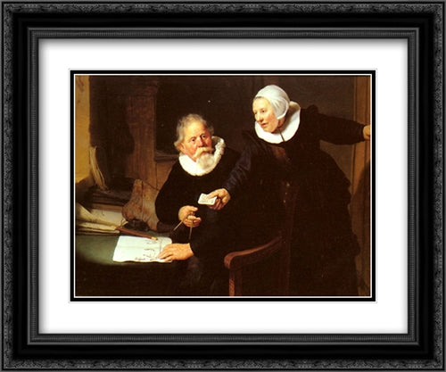 Jan Rijcksen and his Wife, Griet Jans ('The Shipbuilder and his Wife') 24x20 Black Ornate Wood Framed Art Print Poster with Double Matting by Rembrandt