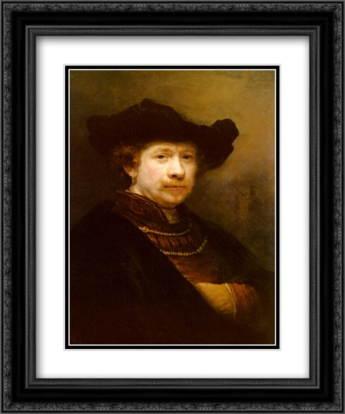 Portrait Of The Artist In A Flat Cap 20x24 Black Ornate Wood Framed Art Print Poster with Double Matting by Rembrandt