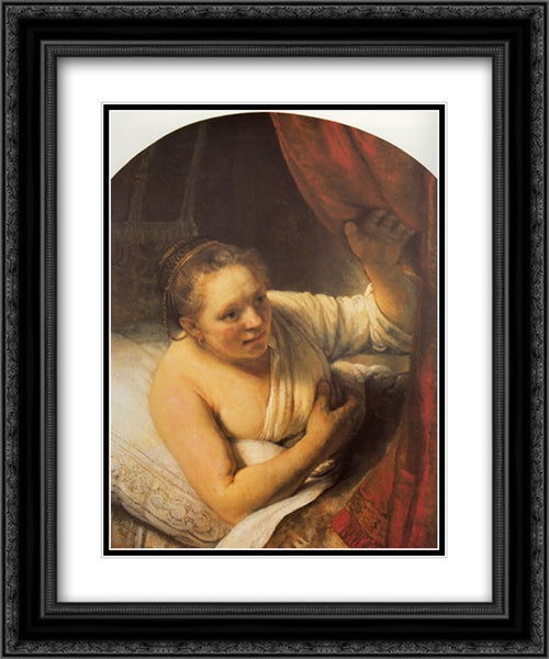 Sarah Waiting for Tobias 20x24 Black Ornate Wood Framed Art Print Poster with Double Matting by Rembrandt