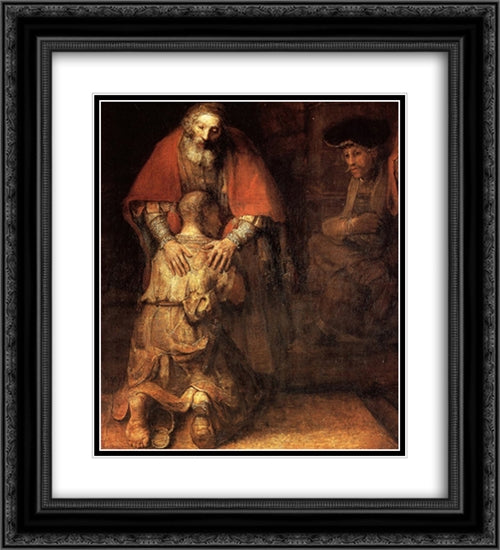 The Return of the Prodigal Son [detail] 20x22 Black Ornate Wood Framed Art Print Poster with Double Matting by Rembrandt