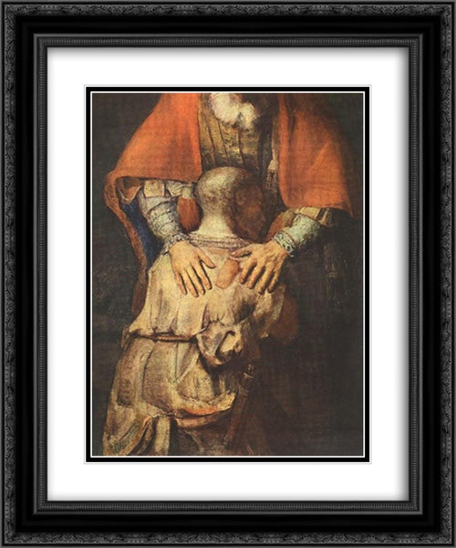 The Return of the Prodigal Son [detail] 20x24 Black Ornate Wood Framed Art Print Poster with Double Matting by Rembrandt