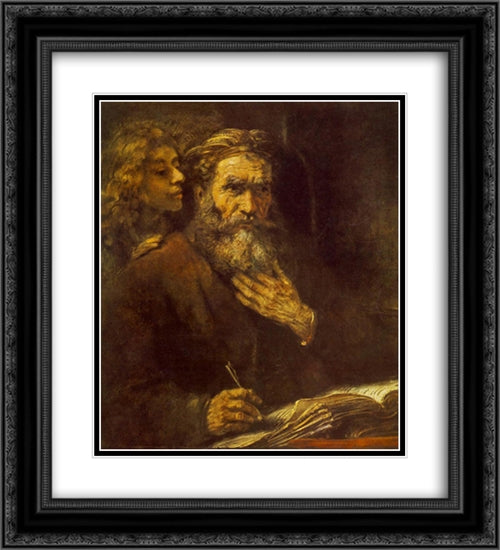 Evangelist Matthew 20x22 Black Ornate Wood Framed Art Print Poster with Double Matting by Rembrandt