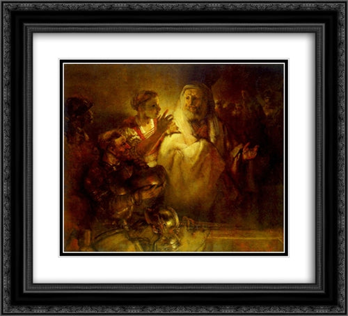 Peter Denouncing Christ 22x20 Black Ornate Wood Framed Art Print Poster with Double Matting by Rembrandt