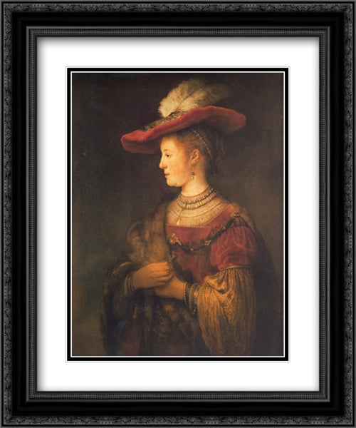 Saskia 20x24 Black Ornate Wood Framed Art Print Poster with Double Matting by Rembrandt