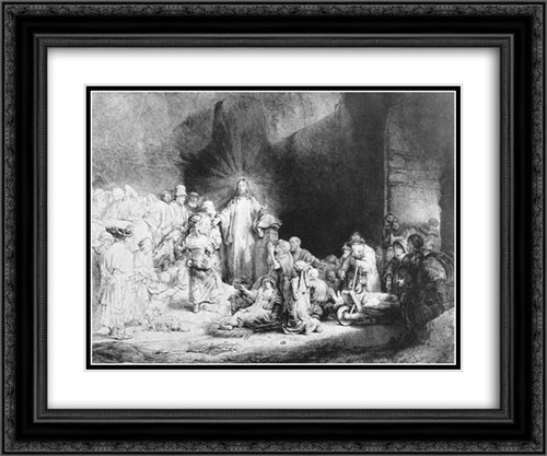 The Little Children Being Brought to Jesus 24x20 Black Ornate Wood Framed Art Print Poster with Double Matting by Rembrandt