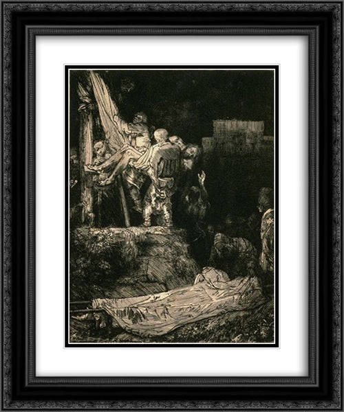 Descent from the Cross by Torch Light 20x24 Black Ornate Wood Framed Art Print Poster with Double Matting by Rembrandt