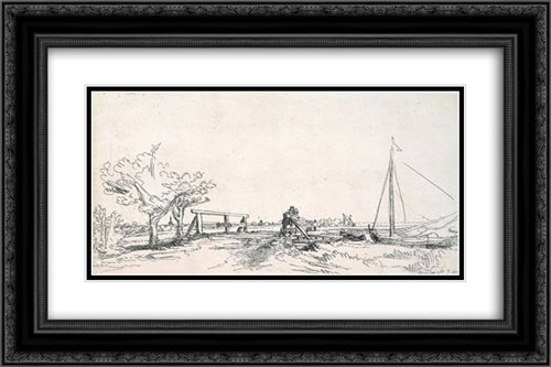 Six's Bridge 24x16 Black Ornate Wood Framed Art Print Poster with Double Matting by Rembrandt