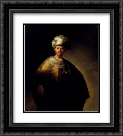 Man In Oriental Dress 20x22 Black Ornate Wood Framed Art Print Poster with Double Matting by Rembrandt