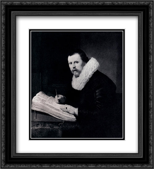 Young Man At His Desk 20x22 Black Ornate Wood Framed Art Print Poster with Double Matting by Rembrandt