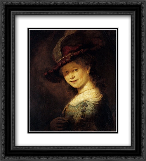 Saskia Laughing 20x22 Black Ornate Wood Framed Art Print Poster with Double Matting by Rembrandt