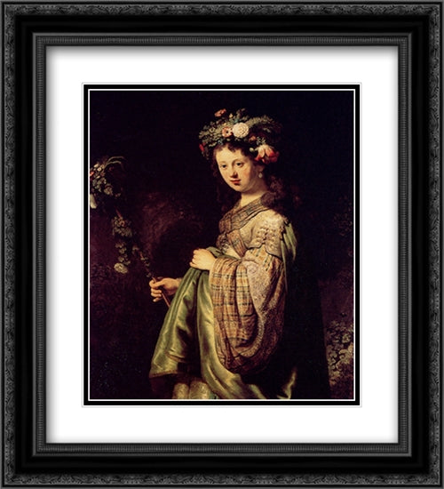 Saskia As Flora 20x22 Black Ornate Wood Framed Art Print Poster with Double Matting by Rembrandt