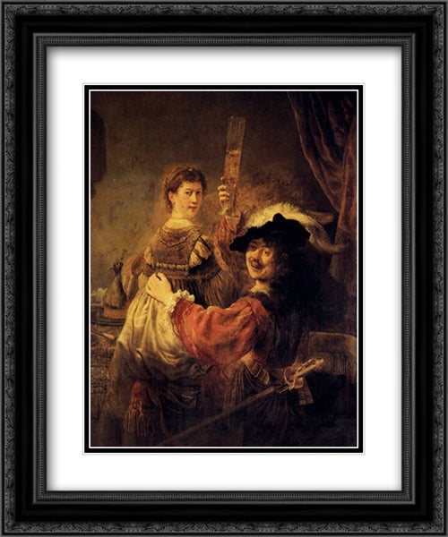 Self-portrait With Saskia 20x24 Black Ornate Wood Framed Art Print Poster with Double Matting by Rembrandt