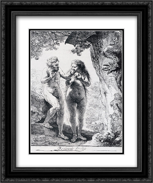 The Fall of Man 20x24 Black Ornate Wood Framed Art Print Poster with Double Matting by Rembrandt