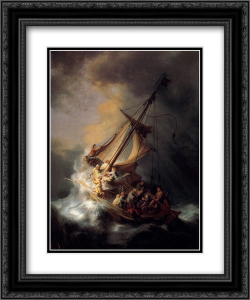 Christ In The Storm On The Sea Of Galilee 20x24 Black Ornate Wood Framed Art Print Poster with Double Matting by Rembrandt