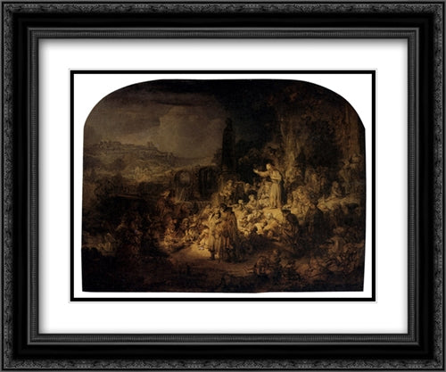 St. John The Baptist Preaching 24x20 Black Ornate Wood Framed Art Print Poster with Double Matting by Rembrandt