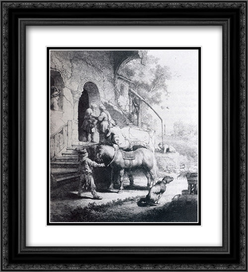 The Good Samaritan 20x22 Black Ornate Wood Framed Art Print Poster with Double Matting by Rembrandt