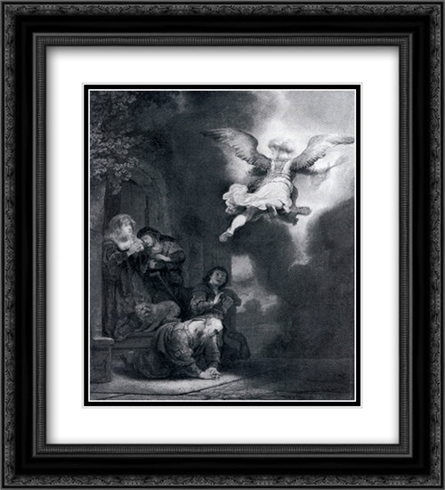 The Angel Leaving Tobias And His Family 20x22 Black Ornate Wood Framed Art Print Poster with Double Matting by Rembrandt