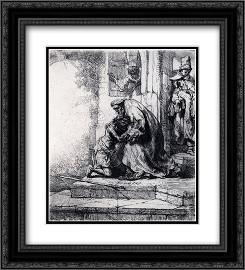 The Return Of The Prodigal Son 20x22 Black Ornate Wood Framed Art Print Poster with Double Matting by Rembrandt