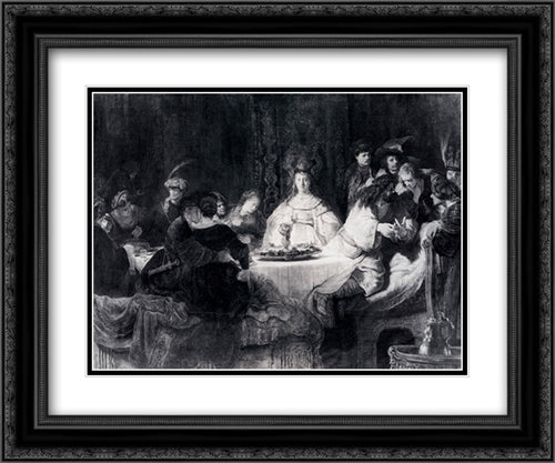 Samson Posing The Riddle At His Wedding Feast 24x20 Black Ornate Wood Framed Art Print Poster with Double Matting by Rembrandt