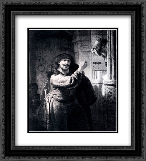 Samson Threatening His Father-in-Law 20x22 Black Ornate Wood Framed Art Print Poster with Double Matting by Rembrandt