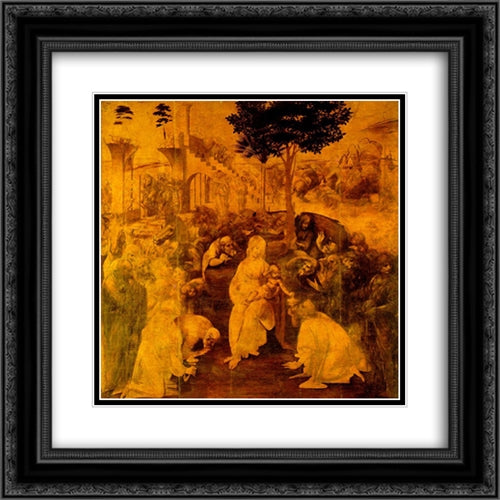 Adoration of the Magi 20x20 Black Ornate Wood Framed Art Print Poster with Double Matting by da Vinci, Leonardo