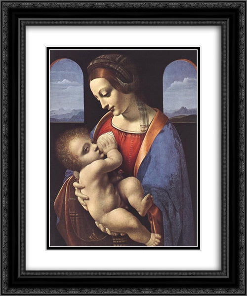 Madonna Litta 20x24 Black Ornate Wood Framed Art Print Poster with Double Matting by da Vinci, Leonardo