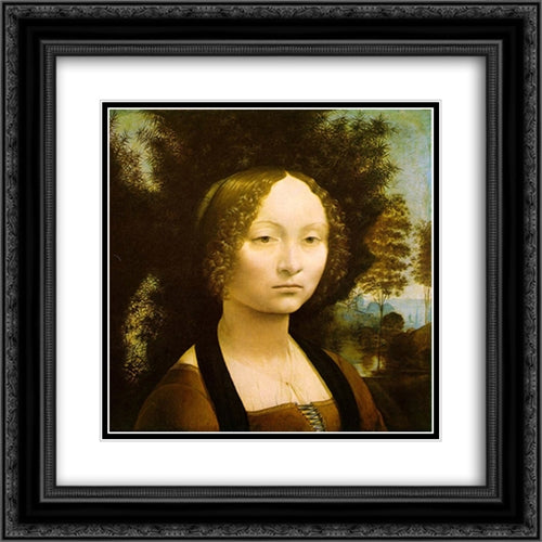 Portrait of Ginevra Benci 20x20 Black Ornate Wood Framed Art Print Poster with Double Matting by da Vinci, Leonardo