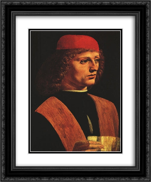 Portrait of a Musician 20x24 Black Ornate Wood Framed Art Print Poster with Double Matting by da Vinci, Leonardo