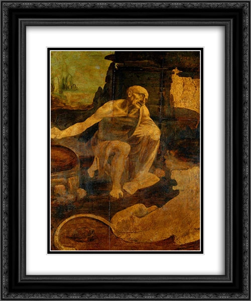 Saint Jerome 20x24 Black Ornate Wood Framed Art Print Poster with Double Matting by da Vinci, Leonardo