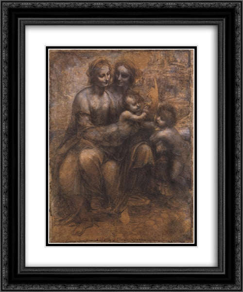 Madonna and Child with St Anne and the Young St John 20x24 Black Ornate Wood Framed Art Print Poster with Double Matting by da Vinci, Leonardo