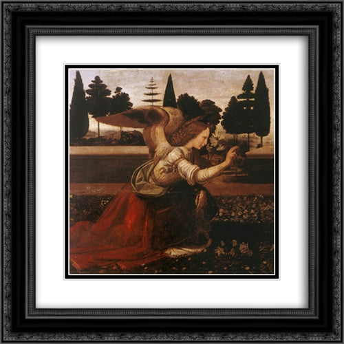 Annunciation [detail: 1] 20x20 Black Ornate Wood Framed Art Print Poster with Double Matting by da Vinci, Leonardo