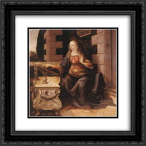 Annunciation [detail: 2] 20x20 Black Ornate Wood Framed Art Print Poster with Double Matting by da Vinci, Leonardo